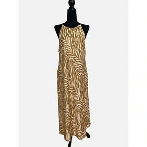 Banana Republic Factory Dress Women's Large Beige Animal Print Cross Back Slip